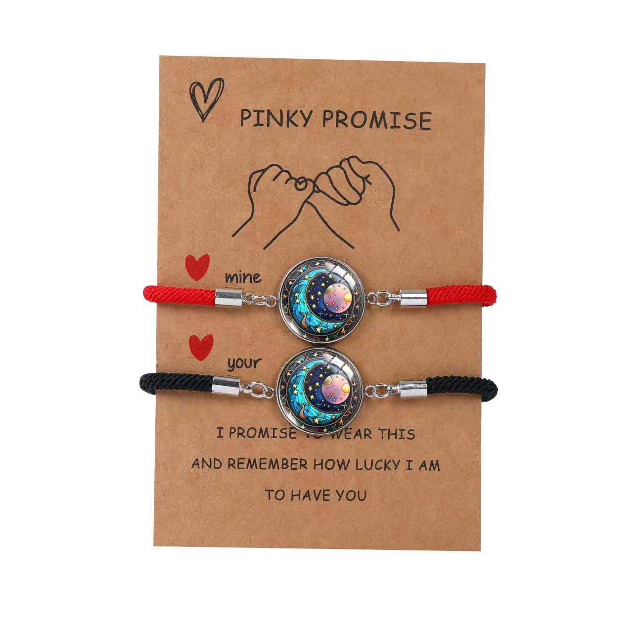 2pcs Sun and Stars Moon Couples Bracelets Pinky Promise Friendship Bracelets Set Gift for Valentine's Day Bracelet for Partners