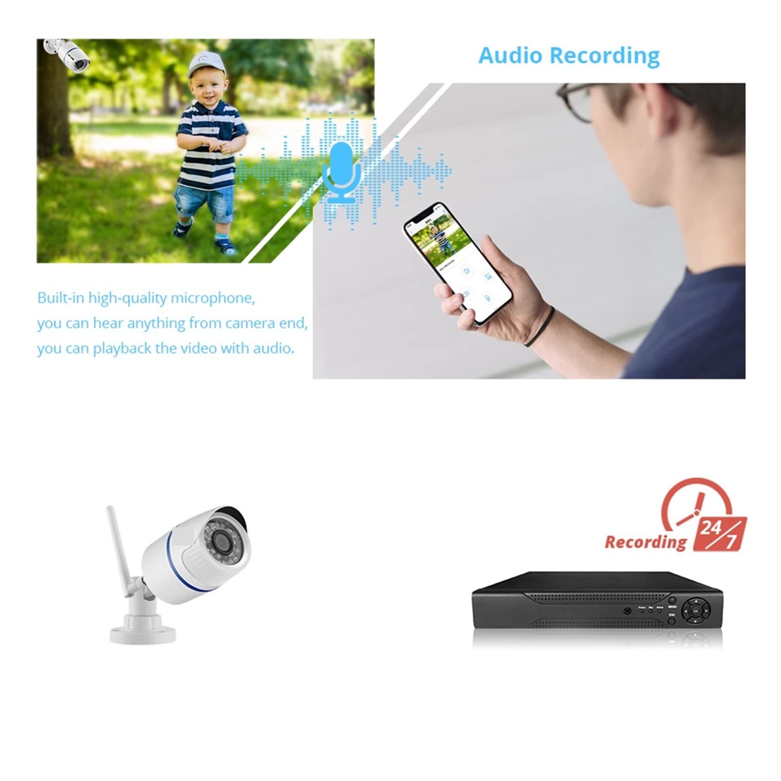 IP-Kamera for Den Außenbereich, WiFi, Heimsicherheitskamera, Kabellose Überwachung, WiFi, Wasserdicht, IP-Video, HD (6mm,1080P 12V Power 64GB)