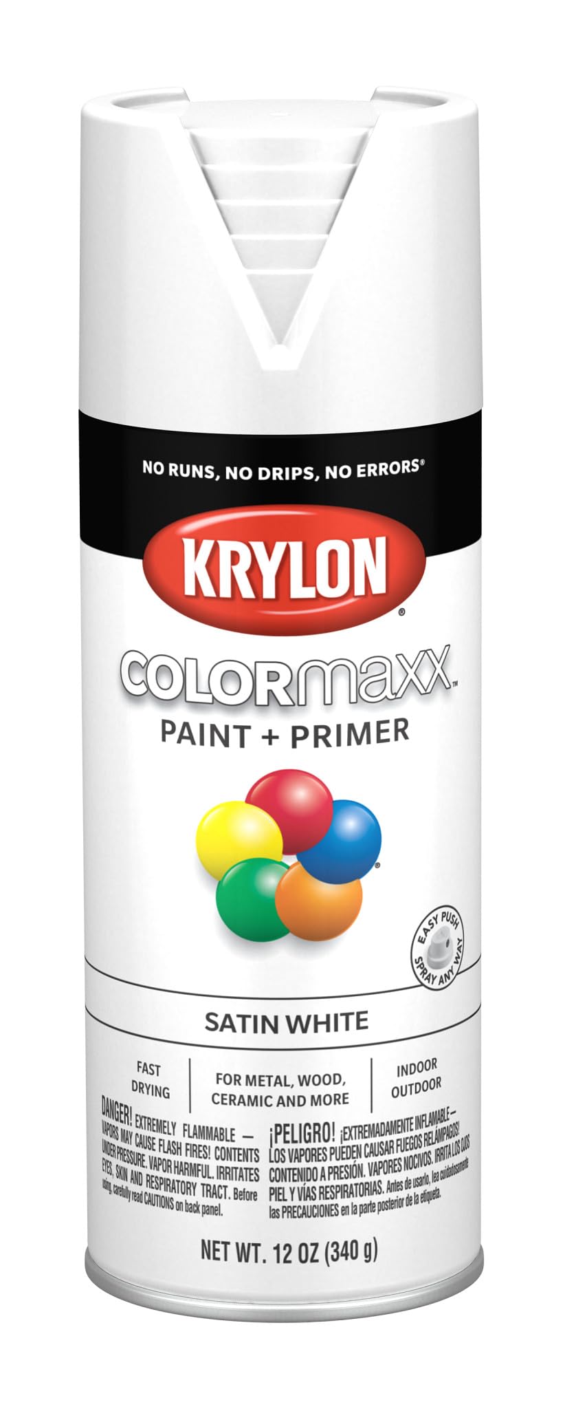 Krylon 12 oz K05577007 White COLORmaxx Paint & Primer Spray Paint, Satin
