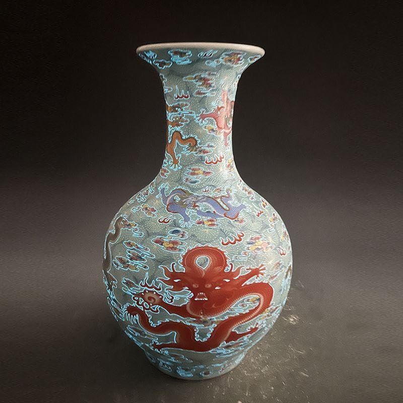 Amazon.co.jp: 琺瑯彩竜紋夜光賞瓶 装飾品 花瓶 景徳鎮 陶磁器 工芸品 