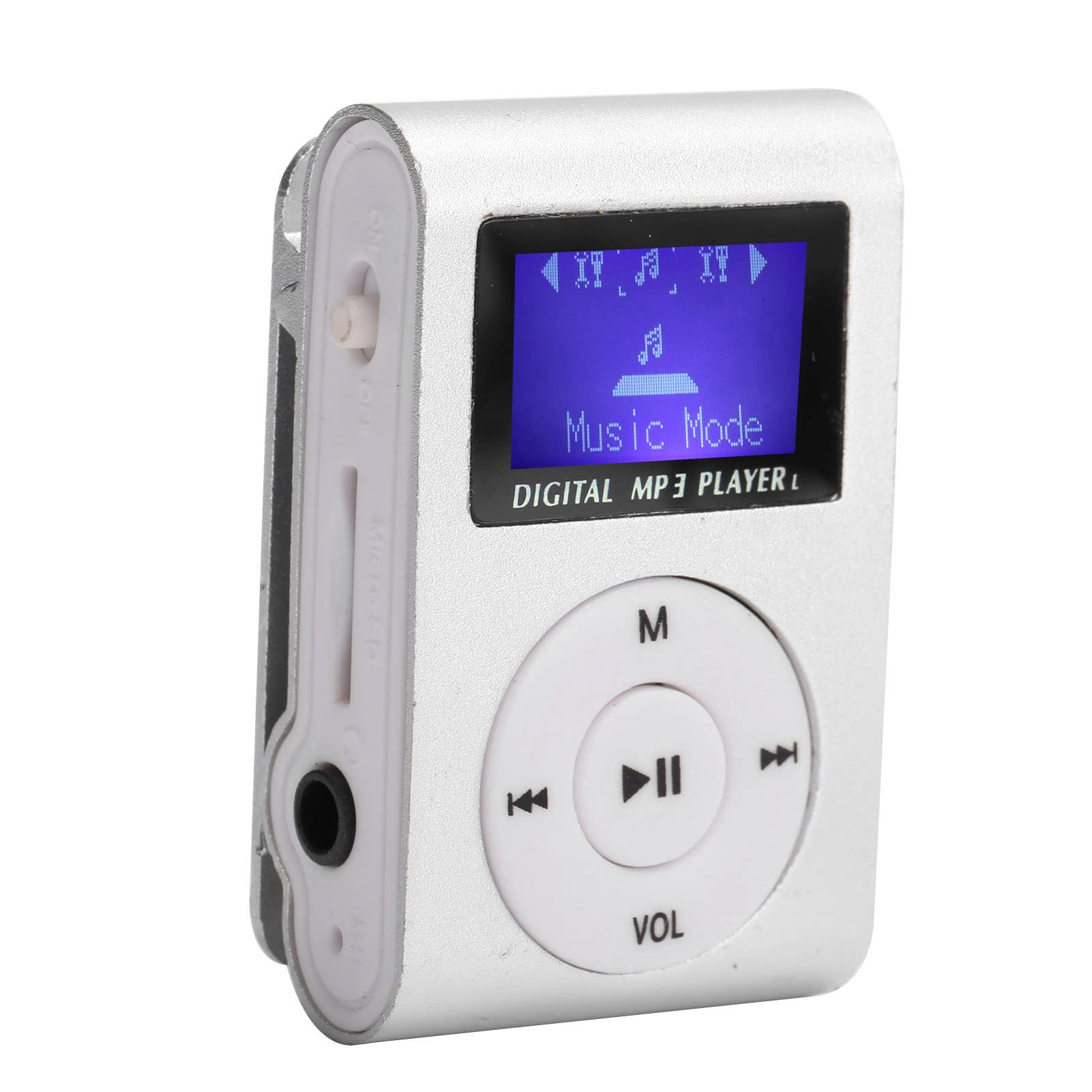 Mini Lettore Musicale MP3 da 32 GB, Lettore MP3 con Display LCD Mini, Lettore MP3 con Clip Posteriore Lettore Musicale Sportivo con Scheda TF Soppurt Audio da 3,5 Mm(d'Argento)