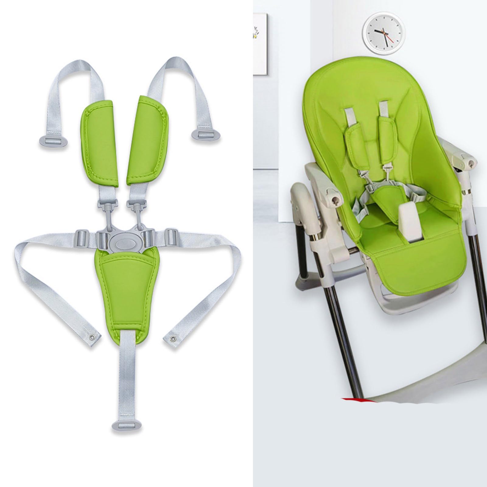 Arnés para silla de alimentación de bebé, cinturón de sujeción ajustable de 5 puntos, almohadillas de hombro de poliuretano, compatible con la mayoría de cochecitos y sillas altas