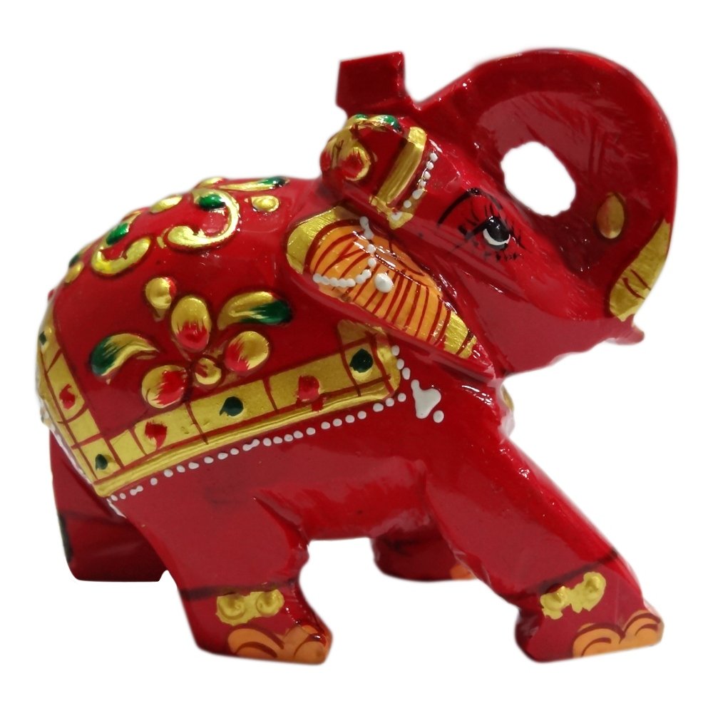 SS Murti Handcrafted Trunk Up Red Firoza Batti Crystal Stone 2 Inch Modern Antique Lucky Decorative Elephant Statue/Idol/Showpiece/Figurines for Vastu/Good Luck/Living Room/Home/Car/Table Decoration