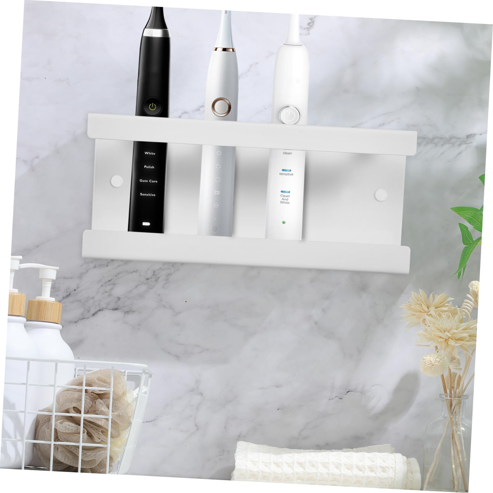 LIFKOME Soporte de Pared para Cepillos Eléctricos Acero Inoxidable Ranuras Organizador de Baño Ahorro de Espacio Diseño Familiar y Moderno