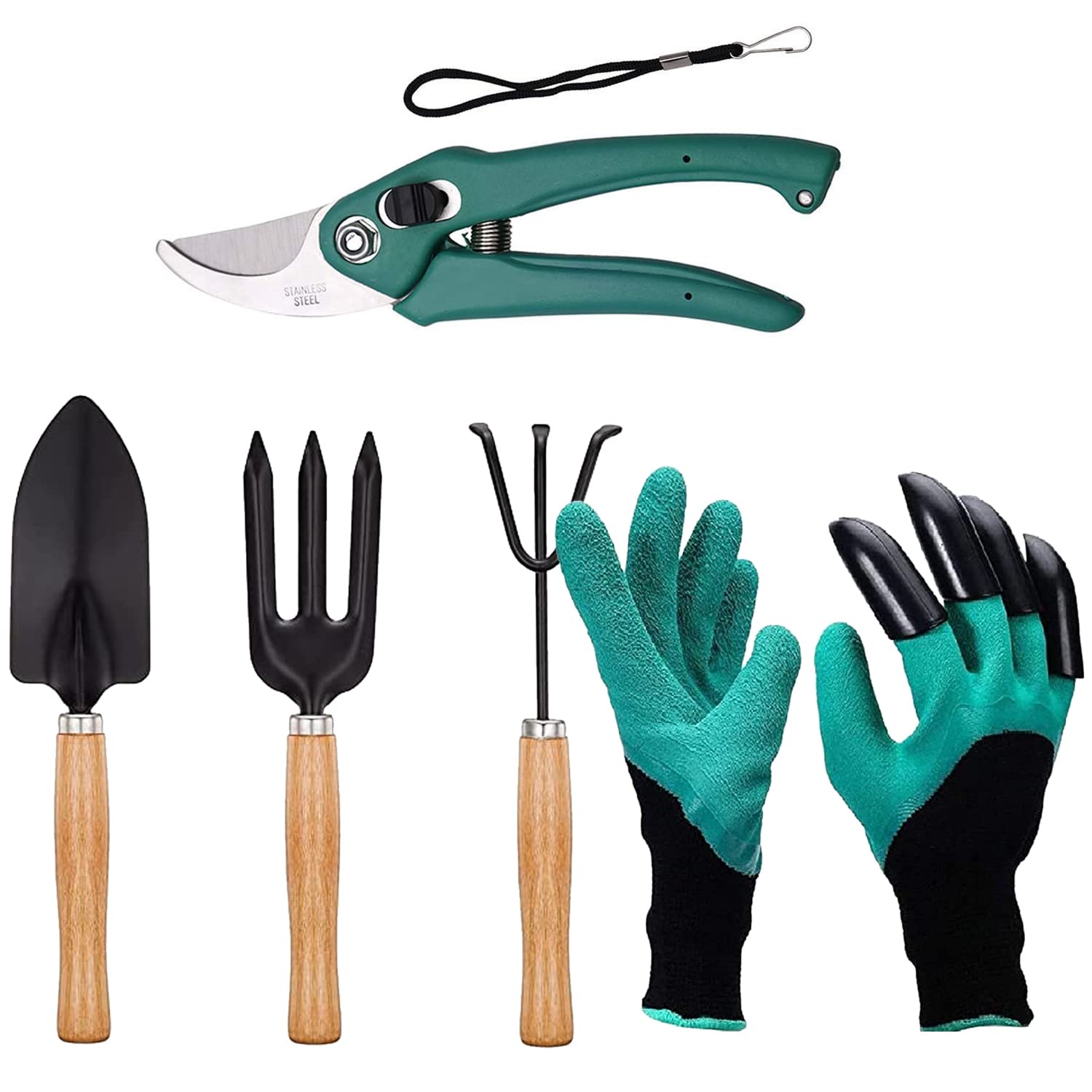 Oblivion Gardening Tools Set - Flower Cutter/Garden Shear/Pruner,Gardening Gloves & Big Garden Tool Set Wooden Handle Hand Cultivator,Trowel, Garden Fork (Set of 5) (B095KR76TG) Amazon Price History, Amazon Price Tracker