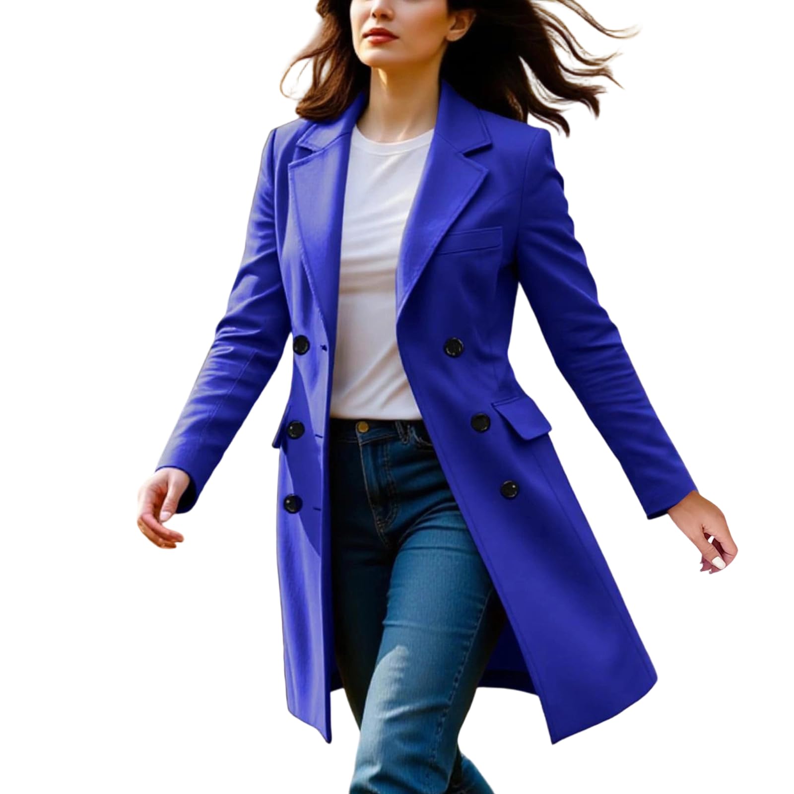 FUPODD Damen Mantel Lang Elegant Trenchcoat Winter Zweireihig Wollmantel Mittellang A Linie Wintermantel Warm Wolle Mit Knöpfen Damen-Mäntel Revers Winterjacke Einfarbig Übergang Damenmantel Casual