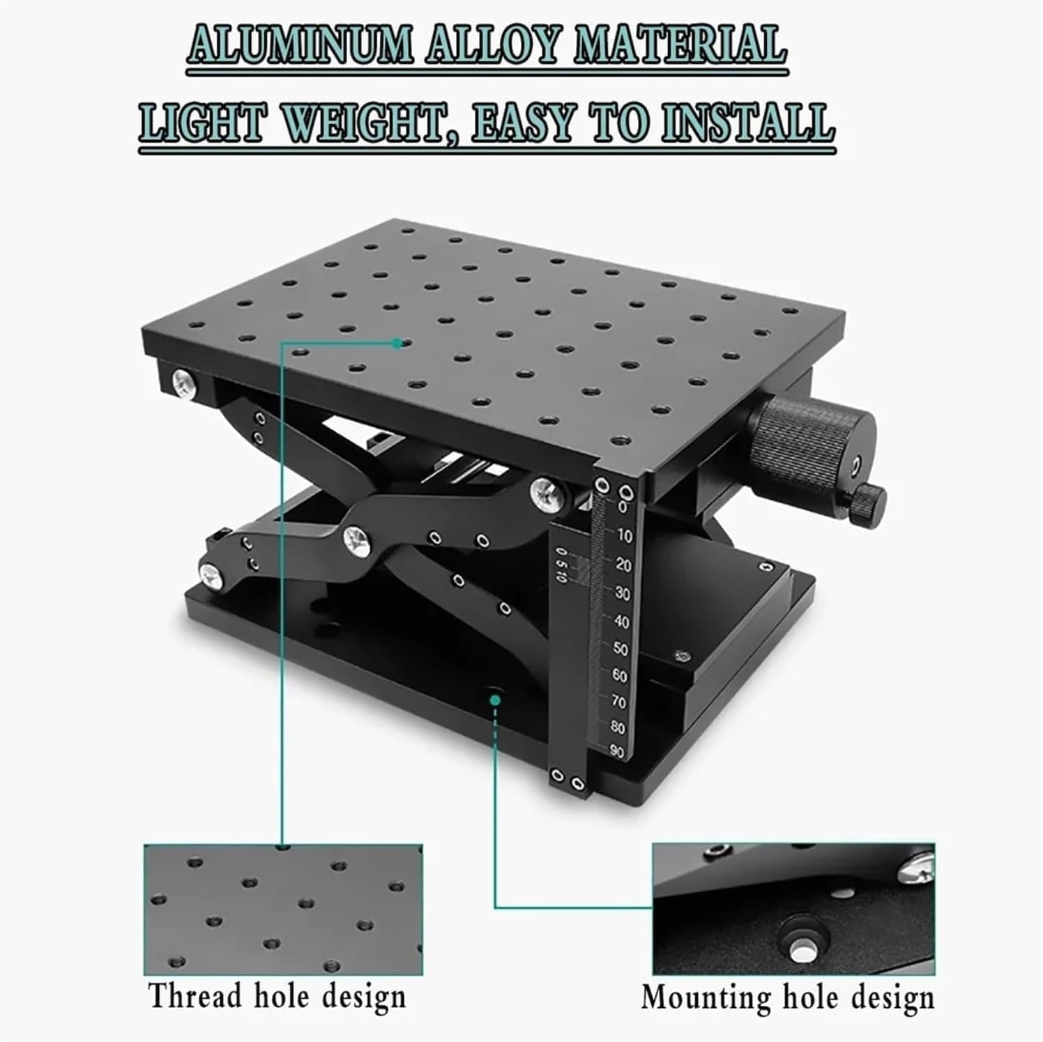 Mesa de plataforma de elevación manual con eje Z para laboratorio, 210 x 150 mm con escala, carrera de elevación de 110 mm, capacidad de carga de 30 kg, ideal para uso en laboratorio