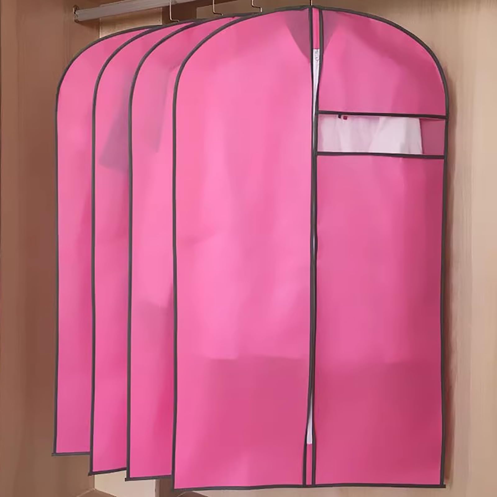 Garment bag, Hanging Clothes Travel Bag, Garment with Zipper, Non-Woven with Transparent Window(Pink,60 * 90cm/24 * 35in)