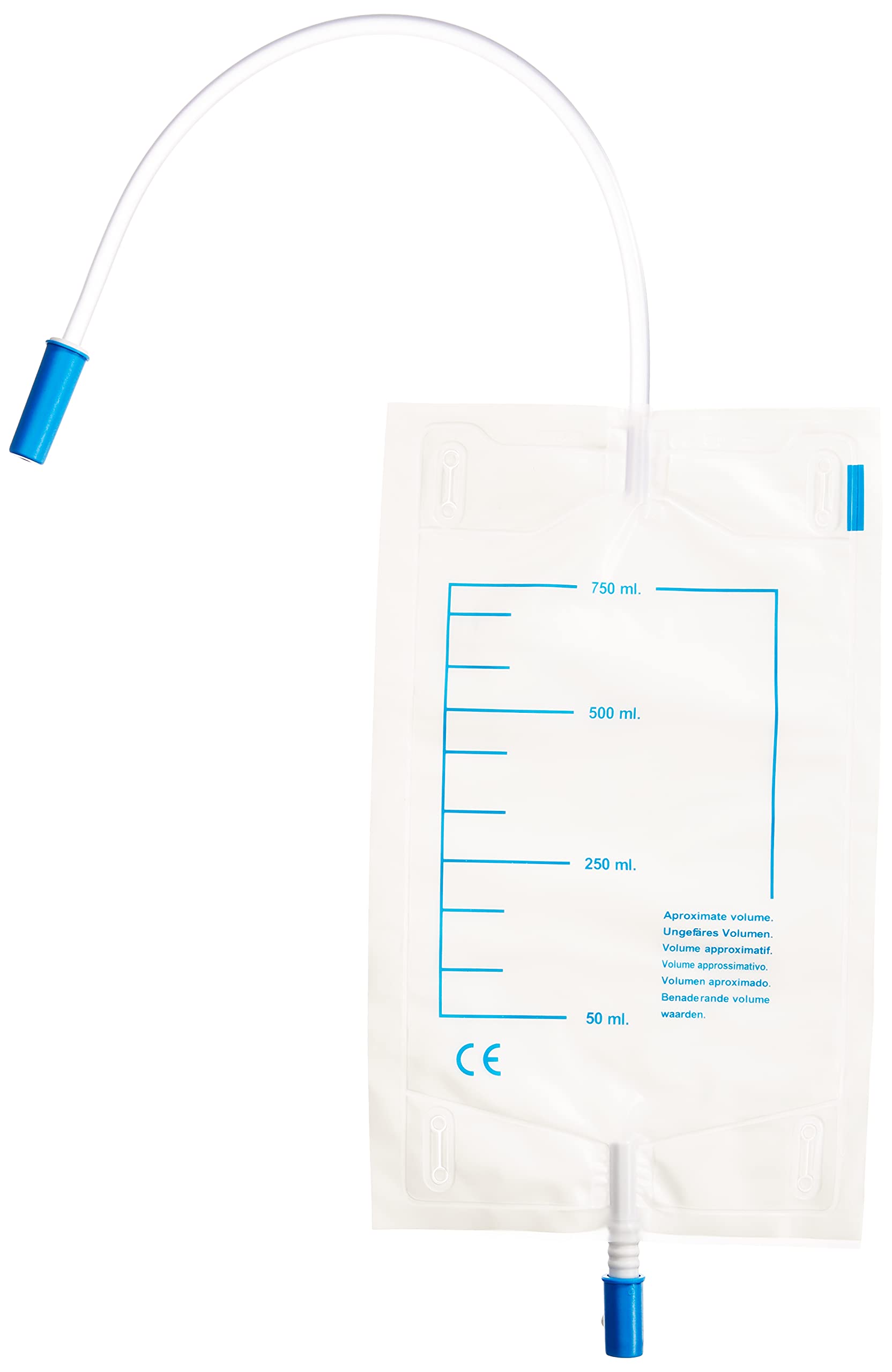 GIMA Bolsa de orina para piernas 750 cc, tubo 35 cm, en polybag completo con descarga push-pull, paquete de 30, 28708