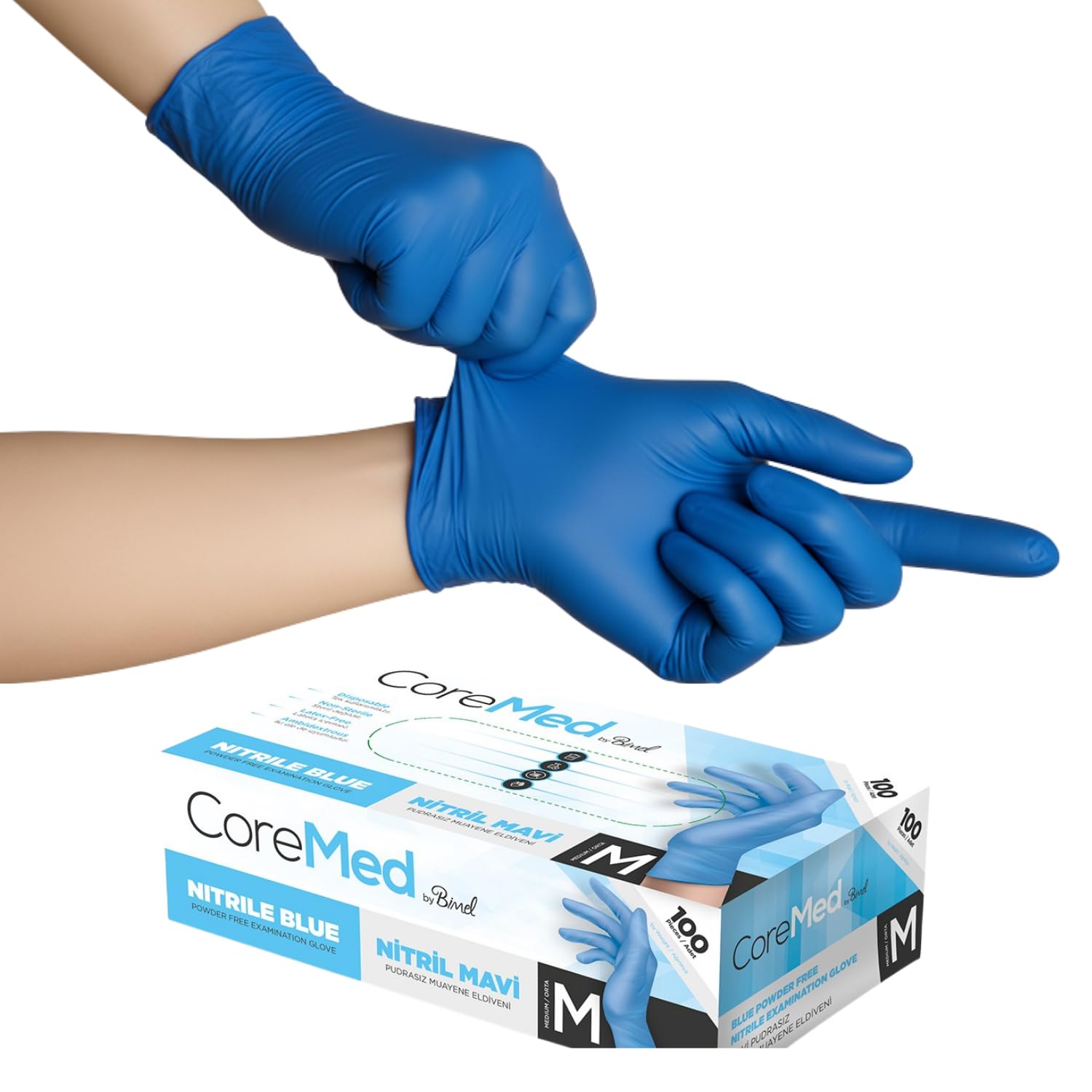 CoreMed Mavi Nitril Eldiven - Tek Kullanımlık, Pudrasız, Çok