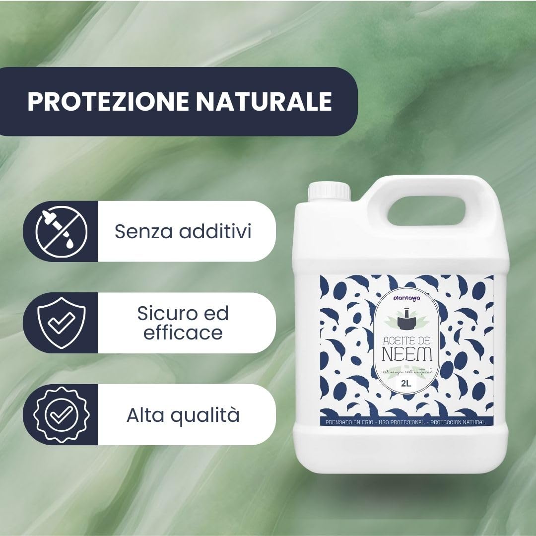 PLANTAWA Olio di Neem 2L | Massima Concentrazione | Spremuto a Freddo, Naturale e Non Raffinato | Alta Qualità ed Efficienza | Materia Prima Multiuso per Interni ed Esterni | Facile Applicazione