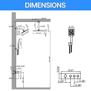 JQBQS Shower System Brass Thermostatic Shower Faucet Set With Valve and Diverter Shower Mixer With Rain Head and Handheld High Pressure Square Rainfall