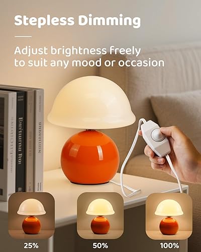 Miniatura 5 de Lámpara de hongo para dormitorio, bonitas lámparas pequeñas con pantalla de cristal, lámpara de mesita de noche con regulador de intensidad para