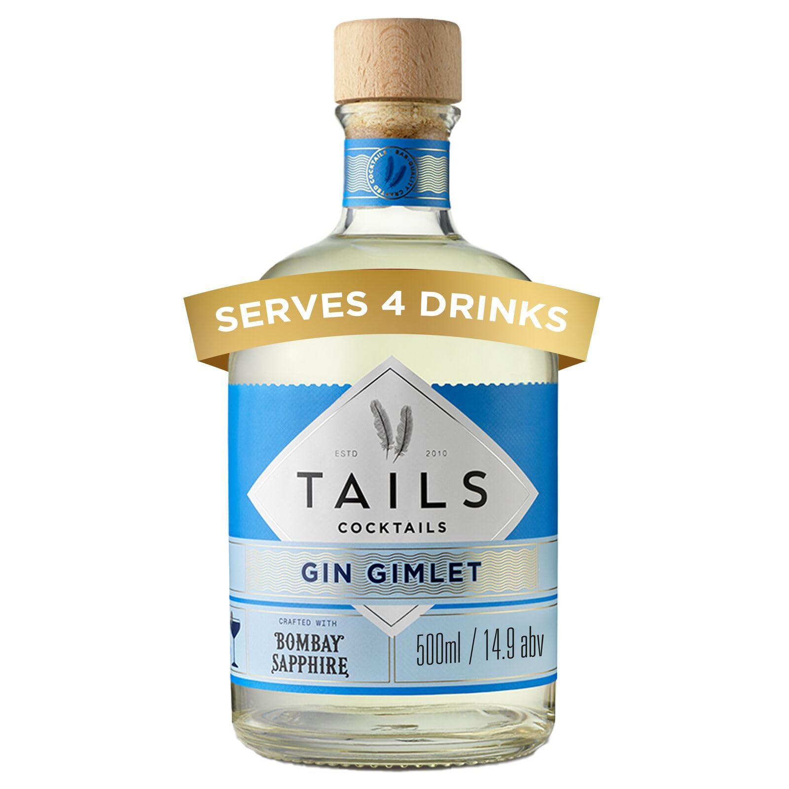 Tails Cocktails Gin Gimlet, 14.9% ABV, 50cl / 500ml, Crafted With Bombay Sapphire Gin, Ready-To-Drink Pre-Mixed Cocktail, Serves 4 Bar-Quality Cocktails