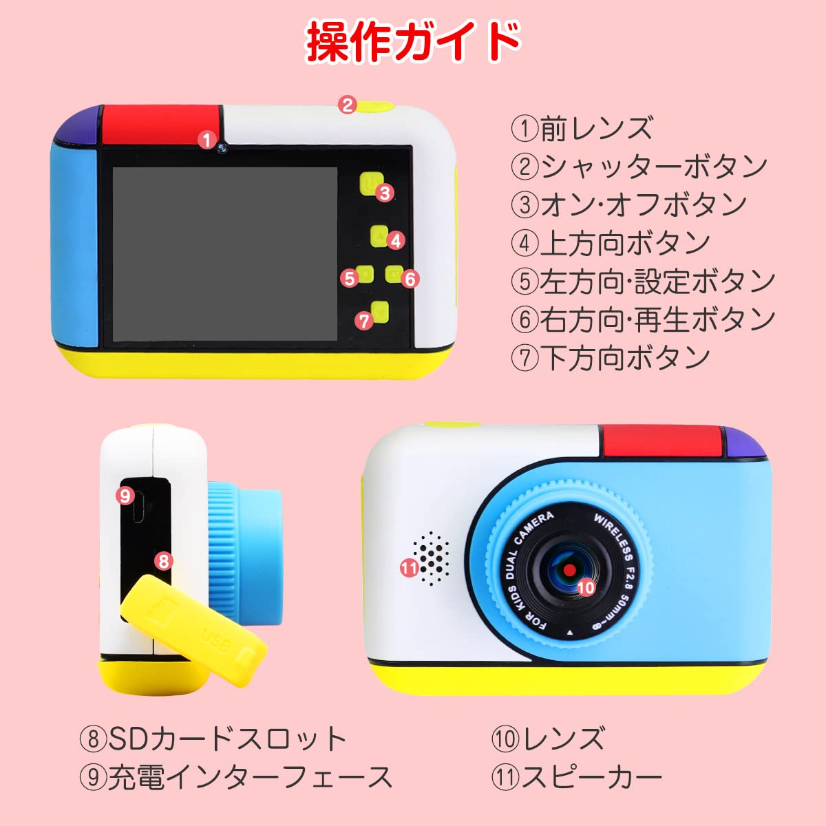Amazon.co.jp: キッズカメラ トイカメラ 三色選択でき 2800万画素