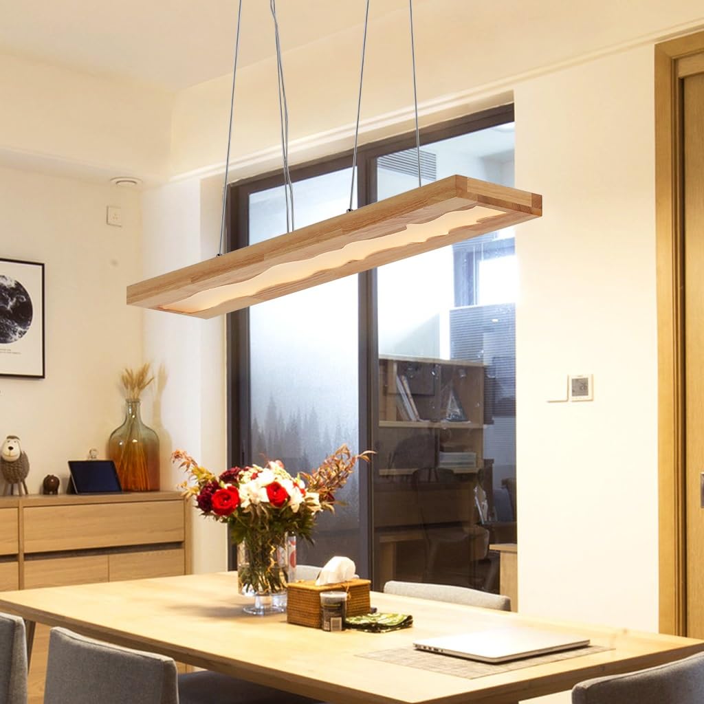 YUPIN LED Pendelleuchte Aus Eiche – Dimmbar, Höhenverstellbar, Mit Fernbedienung
