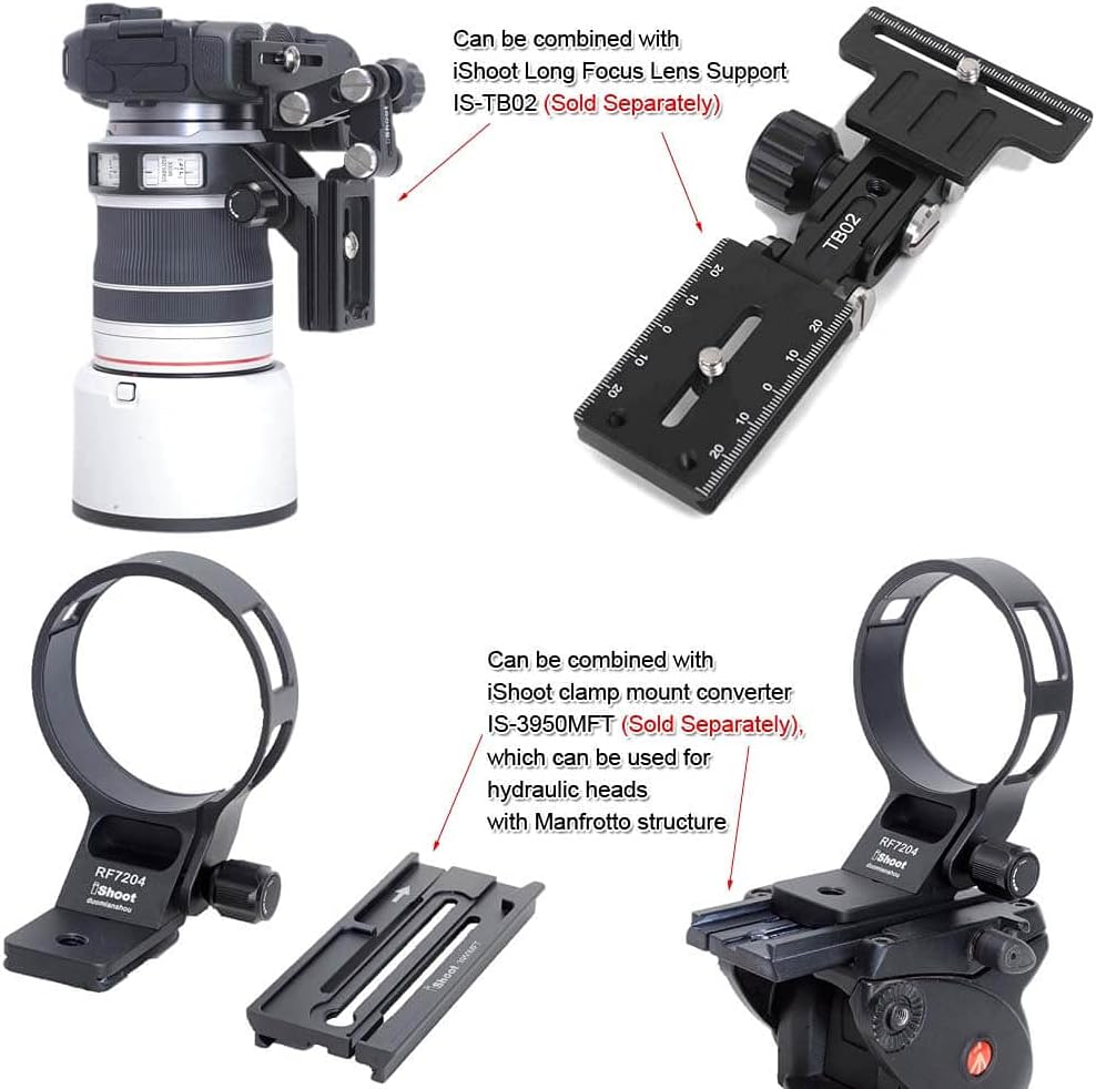 iShoot Tripod Mount Ring Lens Collar Compatible with Canon RF 70-200 f/4L is USM, Lens Support Holder Bracket Bottom is Arca Fit Quick Release Plate Dovetail Groove for Arca Tripod Clamp