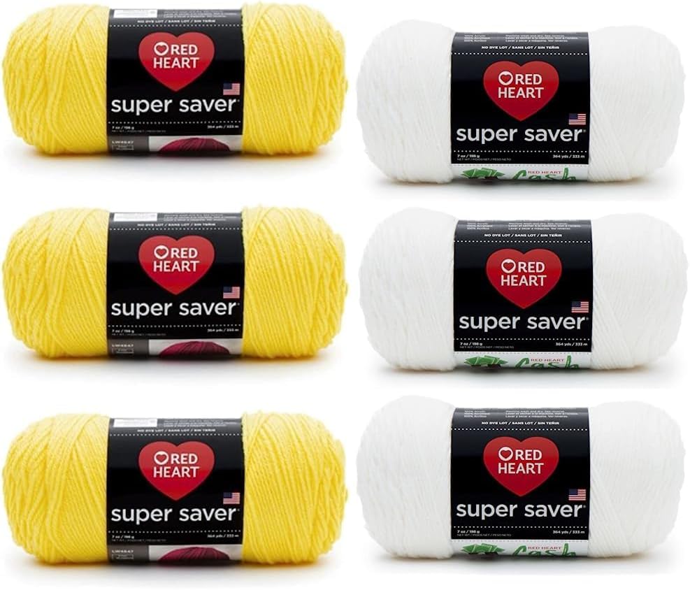 Red Heart Super Saver Bright Yellow Yarn - 3 Pack of 198g/7oz - Acrylic - 4 Medium (Worsted) - 364 Yards - Knitting/Crochet & Super Saver Yarn, 3 Pack, White 3 Count