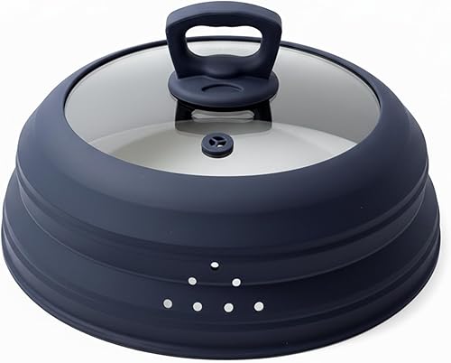 Cubierta plegable de silicona y vidrio templado de 10.8 pulgadas para microondas con rejillas de ventilación de vapor, apto para lavavajillas, se