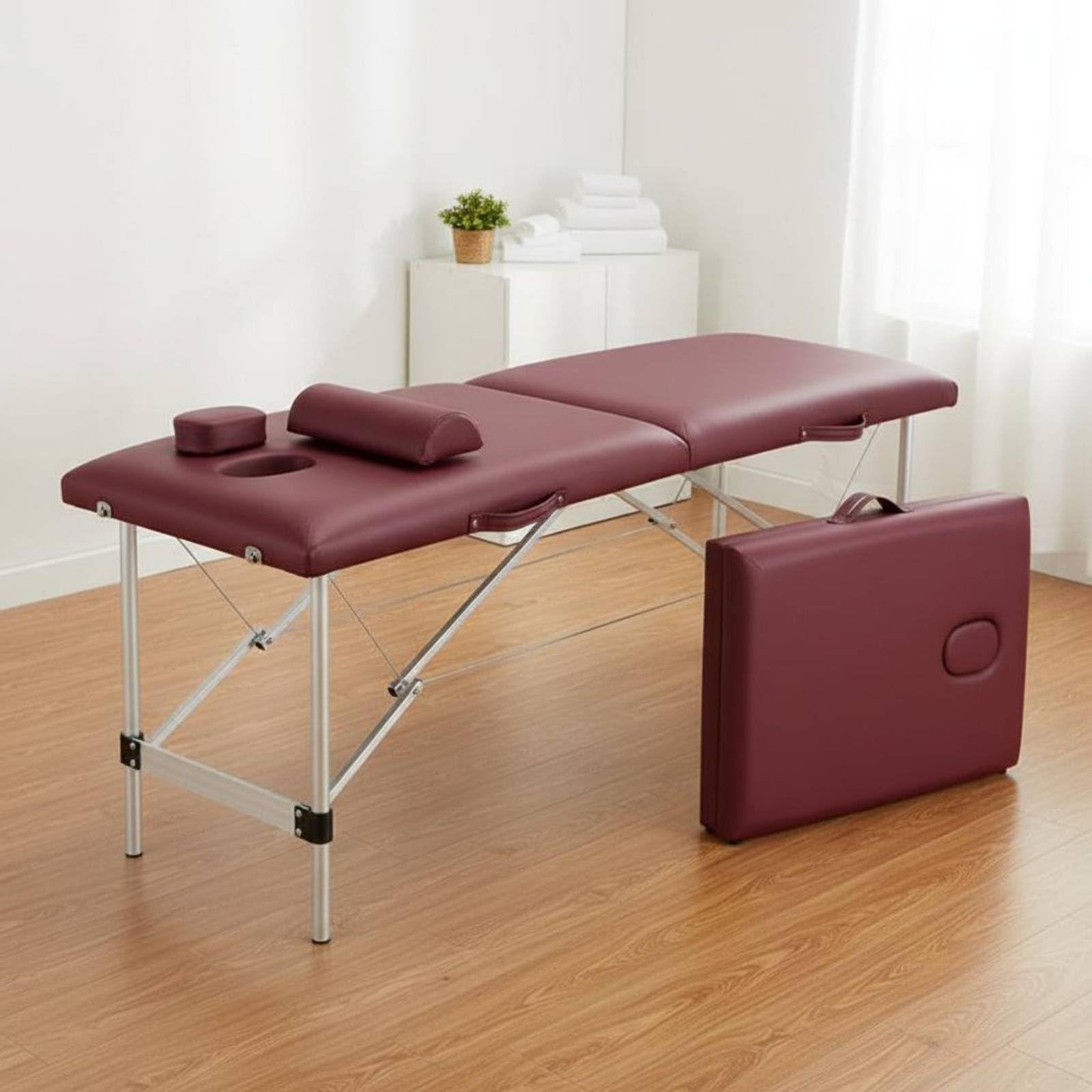 Cama de Masaje Mesa Portátil Camilla de Estética Banco de con Acolchado de 5cm y Cubierta de PVC Estructura de Aluminio Reforzada de Acero Orificio, Negro, 185x60cm