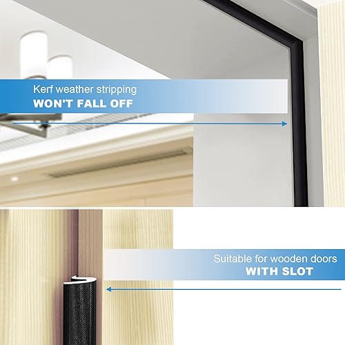 Miniatura 6 de Burlete de puerta de 40 pies, burlete para puertas con ranura, sello de puerta para gran espacio y fácil instalación (40, negro)