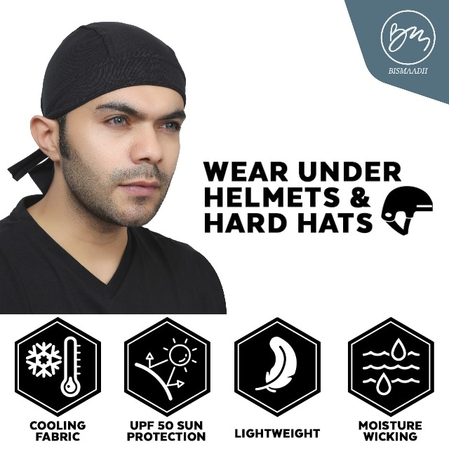 BISMAADH 4 Pack Cotton Doo Rags Helmet Liner Beanie Skull Caps Hats Dew Rags Bandana Headwrap Sweat Hard Hat for Men (Black Black White Grey) at Amazon Men's Clothing store
