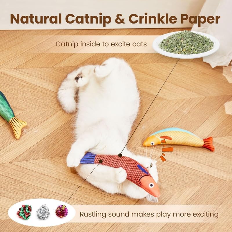 D&C PAWS Catnip Fish Toy for Cats Soft and Durable, Interactive Cat Kicker Toys for Indoor Kitten Exercise 8 Inches Teething Chew Toy for All Breeds (Pack of 1 Pcs, Multicolor) 3