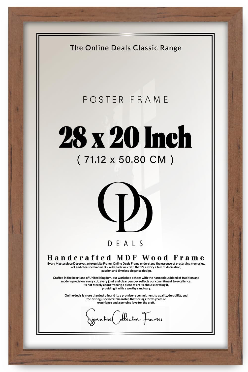 OD Deals | Classic 28 X 20 Inch Picture Poster Frame — Wood Finish With Clear Perspex Front, Rectangle Display For Living Room Office Wall Hanging, Walnut Border (71.12 X 50.80 CM)