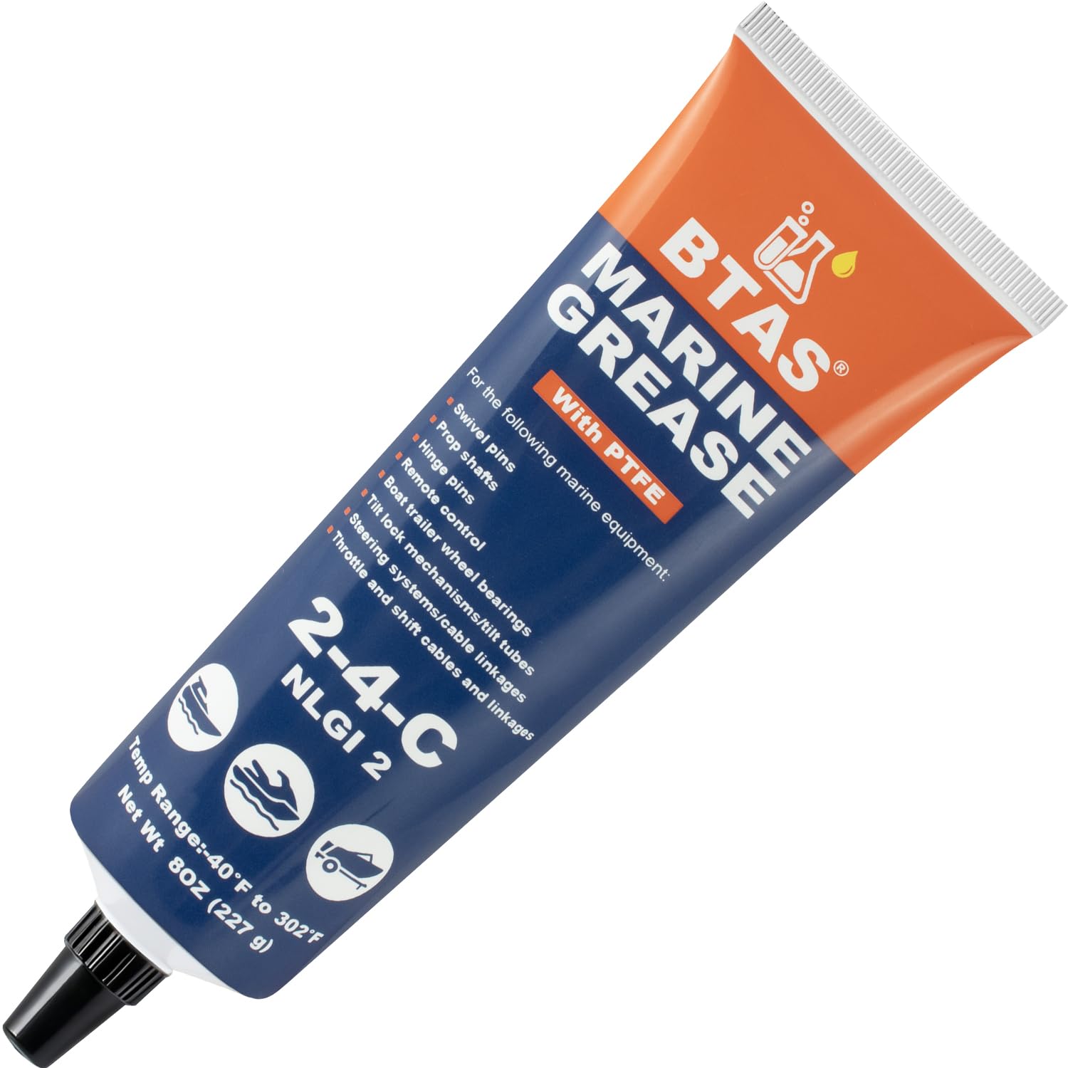 BTAS Grasso marino 2-4-C con tubo PTFE da 227 g,Grasso per cuscinetti ruota di grado marino,Lubrificante al litio per rimorchio barca NLGI 2 (227g marina) | Lubrificante per cuscinetti ruote, lubrificante al litio NLGI 2 per rimorchi per barche