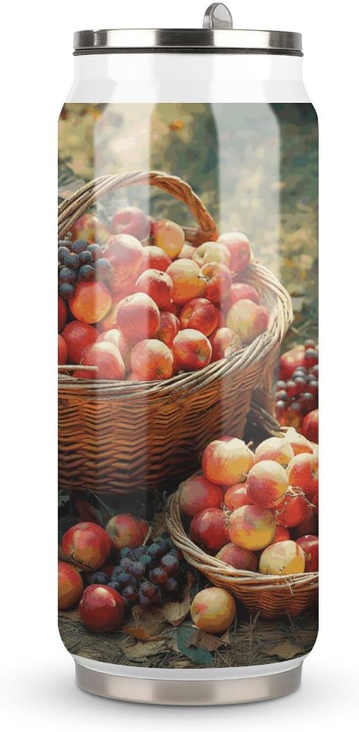 Stainless Steel Cups Fruit Harvest Printed Coke Cup Stainless Steel Insulated Cups with Lid And Straw