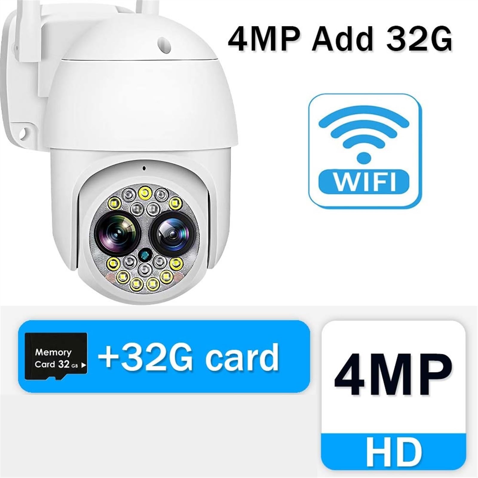 Kamera bezpieczeństwa, Kamera 4MP 2K zewnętrzna bezprzewodowa kamera bezpieczeństwa PTZ 12X Zoom AI wykrywanie ludzi automatyczne śledzenie CCTV IP nadzór wideo(4MP Add 32GB Card)