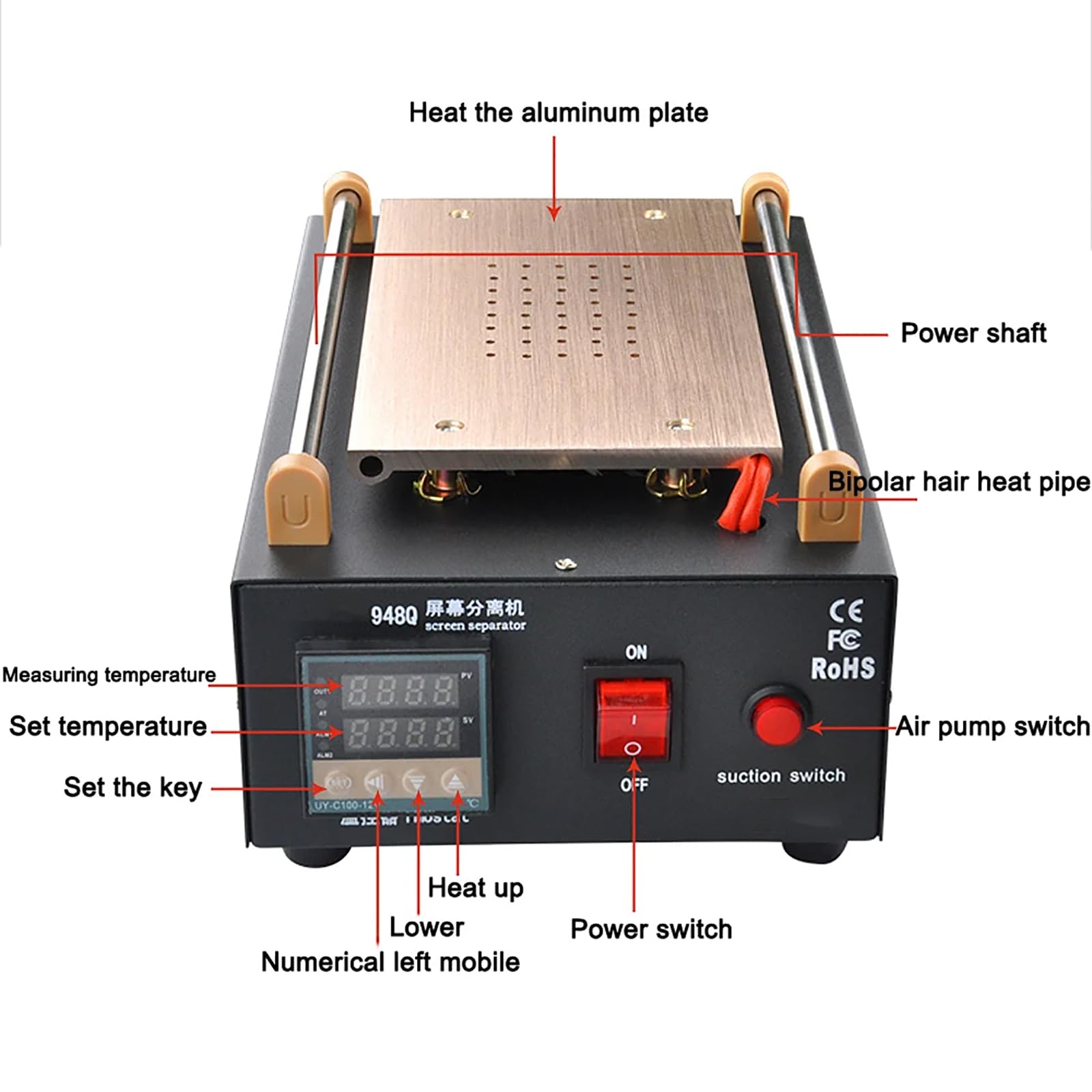 Máquina separadora de pantalla LCD con bomba de vacío integrada, temperatura ajustable, control digital para reparación de teléfonos