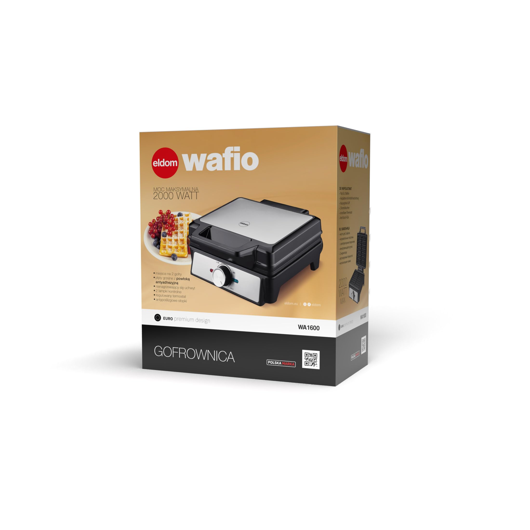 Gofrera para 2 gofres rectangulares (14,5 × 9 cm) - Control de temperatura, gofrera para 2 gofres, antiadherente, compacta y resistente, potencia 1600 W