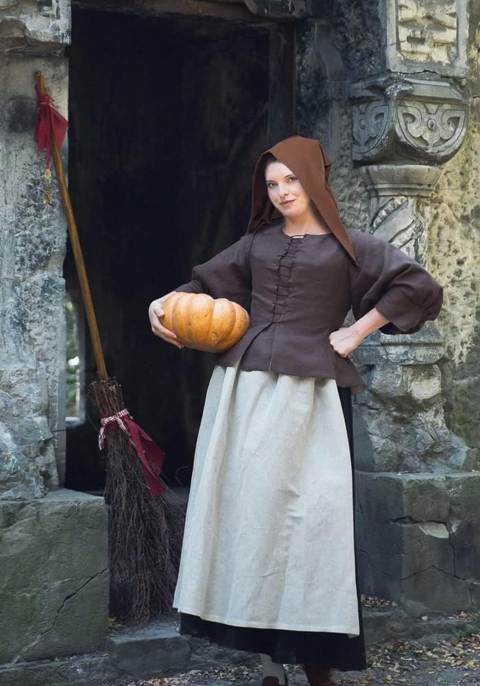 PROCOS Womens Medieval Coif Cap Liripipe Hood Peasant Hat Linen Pointed 15th Century Renaissance Earflaps Open - Image 4