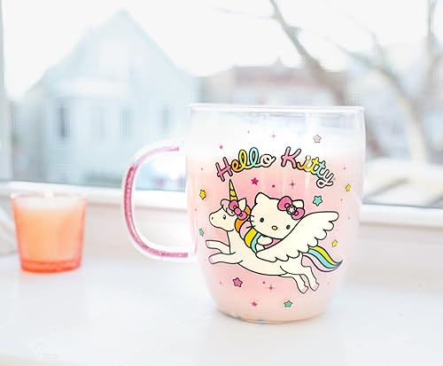 Miniatura 8 de Hello Kitty Sanrio - Taza de cristal con diseño de unicornio con mango de purpurina, taza de café para expreso, té con leche Boba | Capacidad para