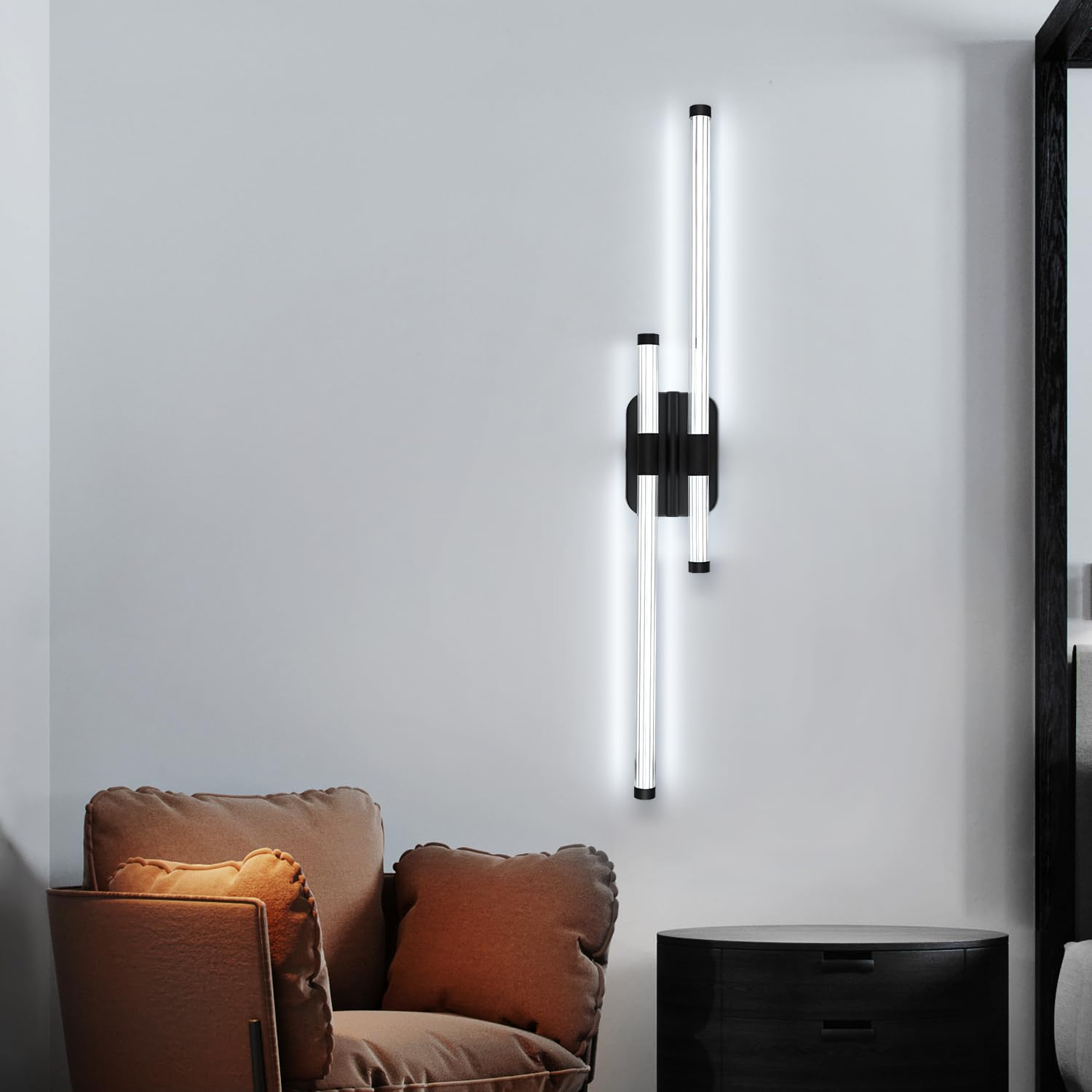 LED Bathroom Vanity Light, Modern Vanity Lights Fixtures Over Mirror 360° Lighting Wall Light for Bedroom Living Room, Cool White 6000K (Black, 23.6-Inch)