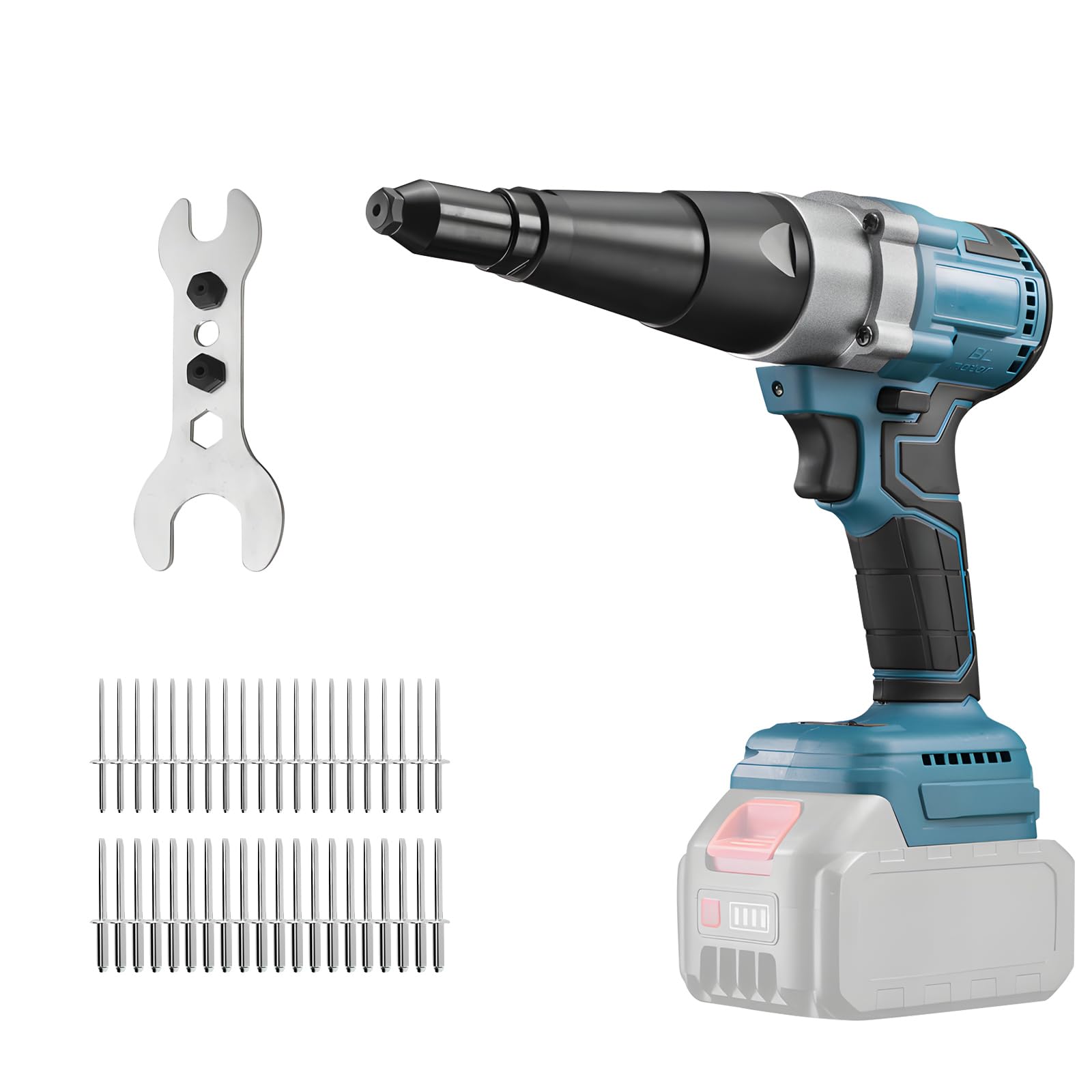 Alicates de remachado compatible con batería Ma-Kita de 18 V-21 V, pistola de remache inalámbrica y sin escobillas para remaches de 1/8 pulgadas