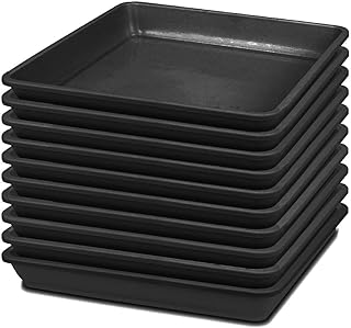 LNQ LUNIQI 10 PCS Square Plastic Plant Saucer 6 Inches Flower Pot Bottom Seat Flower Pot Tray Thick Plastic Drip Tray for Garden Potted Water Drips and Soil (Black)