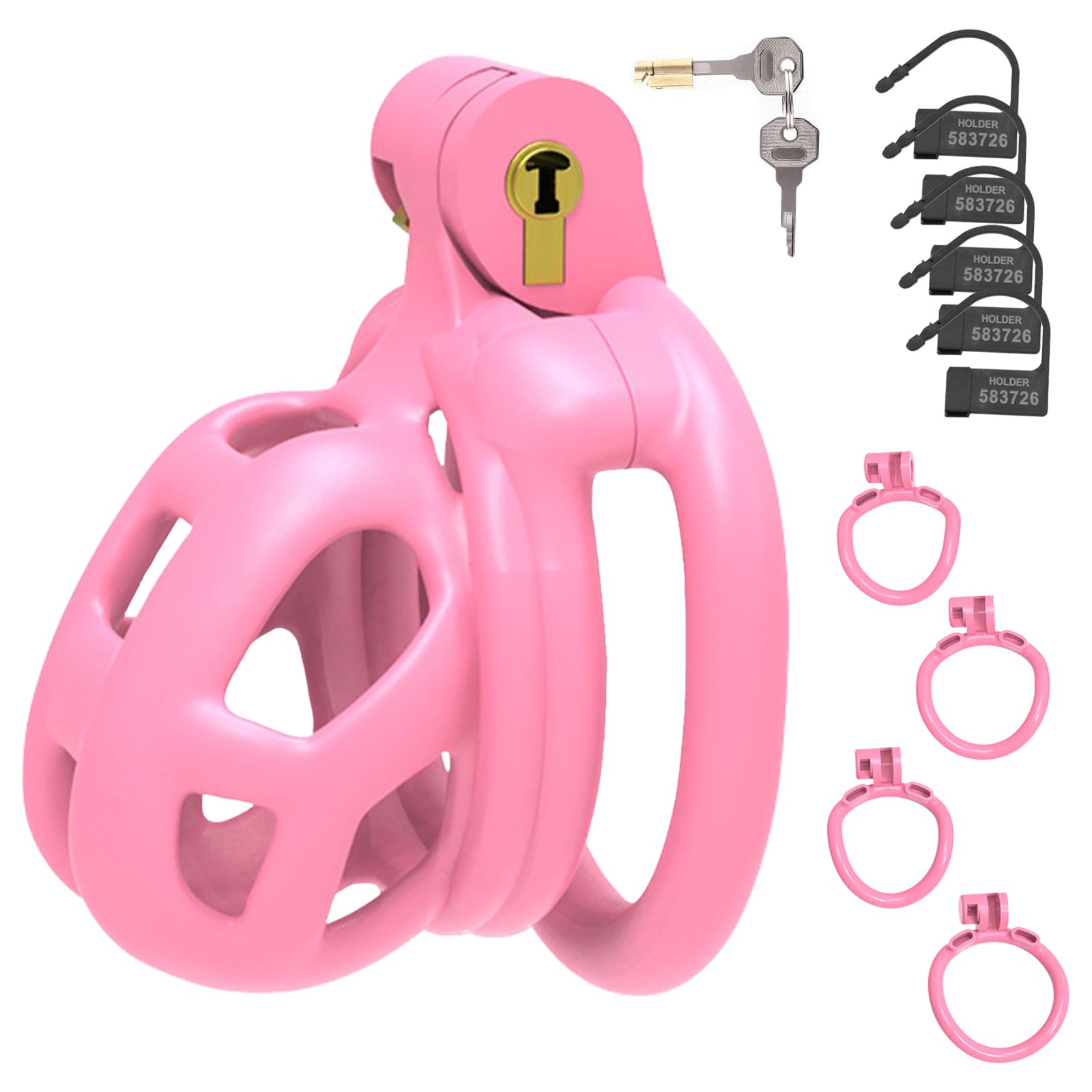 BDSMYOU Gabbia di Castità Rosa,Include 4 Anelli per Testicoli di Diverse Dimensioni,Chastity Cage Maschile in Resina 3D,BDSM Bondage Sex Toys,Toys Sessuali per Uomini (S)