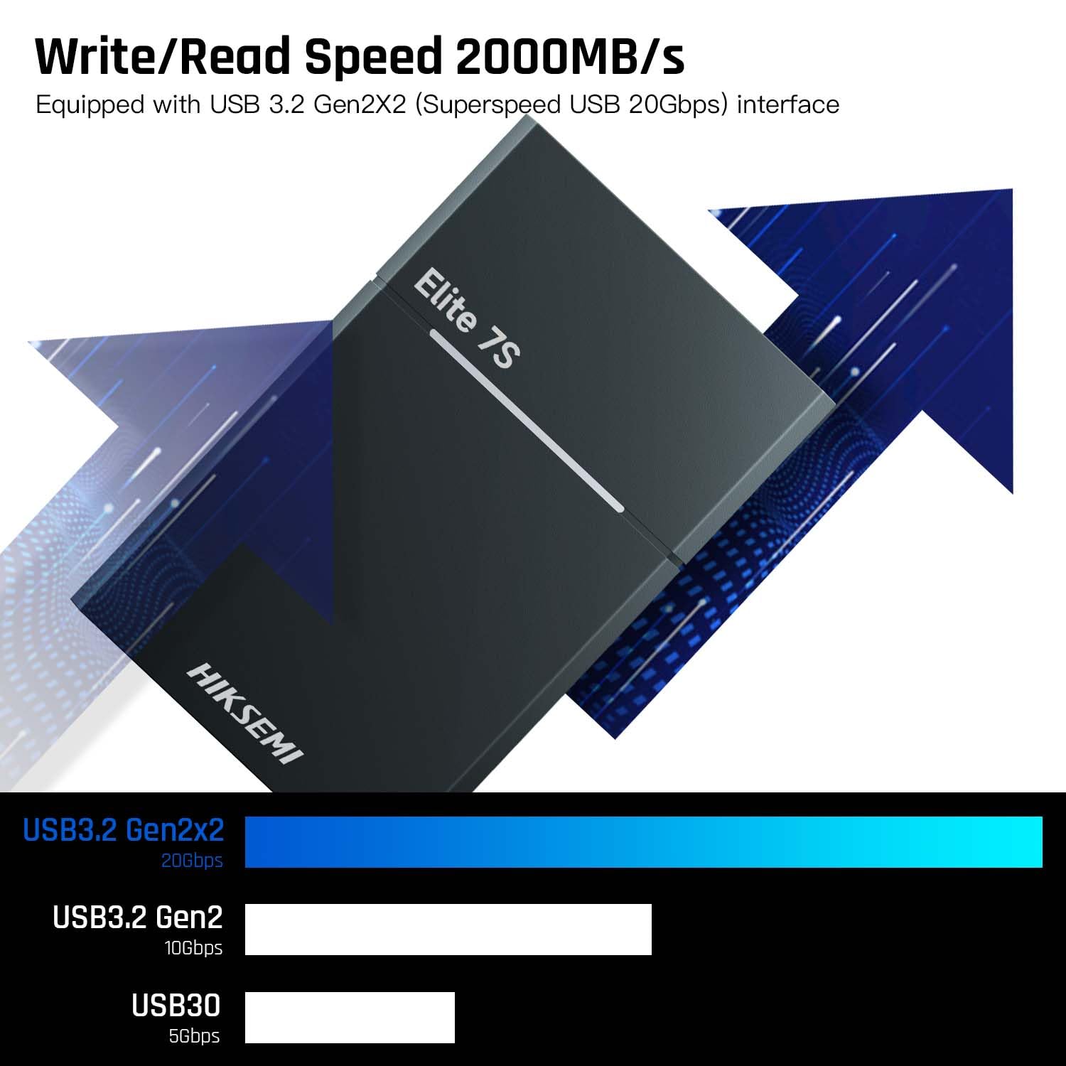 HIKSEMI Portatile SSD Esterno 1TB, Velocità di Lettura e Scrittura fino a 2000MB/s, USB 3.2 Gen 2x2 NVMe Unità a Stato Solido Esterne, IPX7 Livello di Impermeabilità - Elite 7S