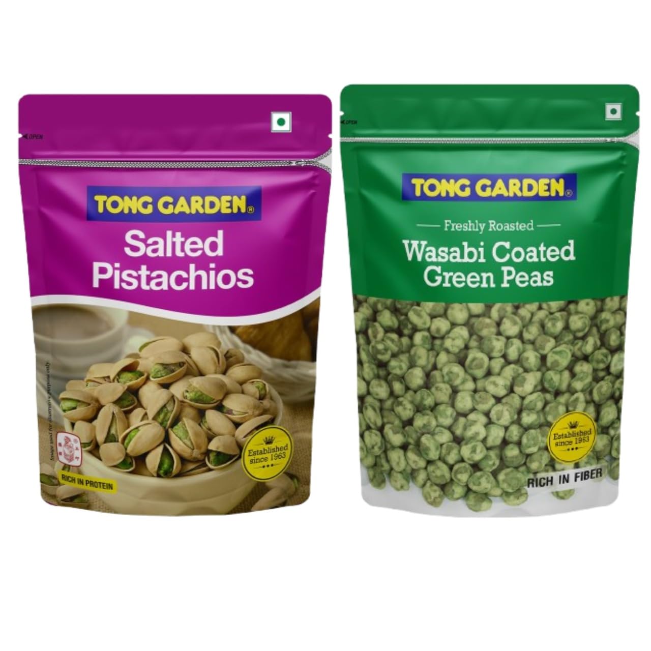 Tong Garden Wasabi Green Peas (450g) & Salted Pistachio (140g) Combo Pack | Healthy & Protein-Rich Snack | Perfect for Snacking Anytime and Anywhere