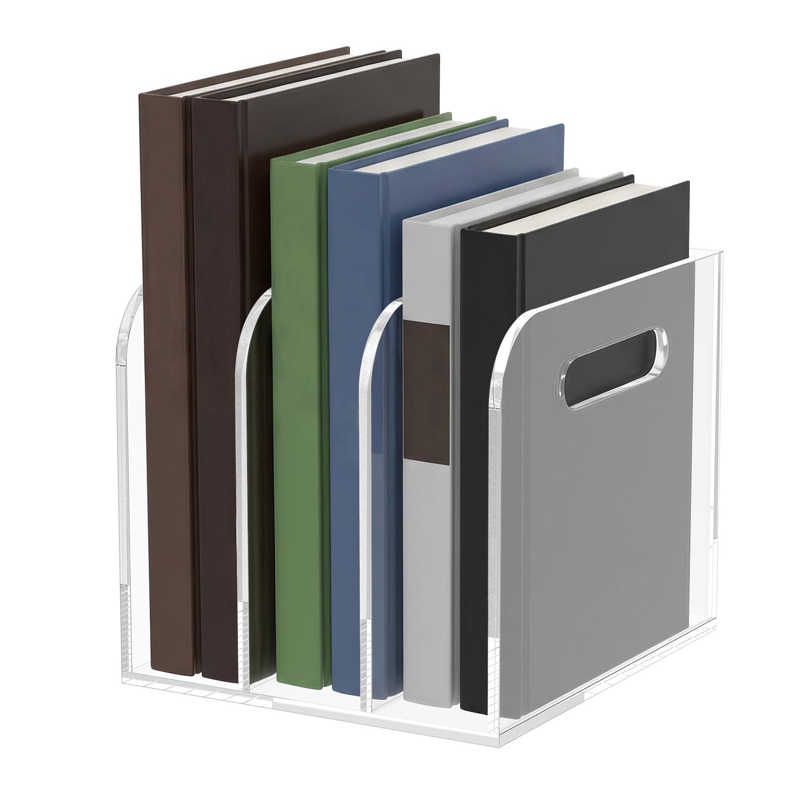 Zhjiutak Acrylic Magazine Holder, Desktop File Sorter Organiser Rack,Clear Desktop File Folder Holder Organizer with 3 Compartment Desk Upright Document Storage Rack for Home Office(3 cells)