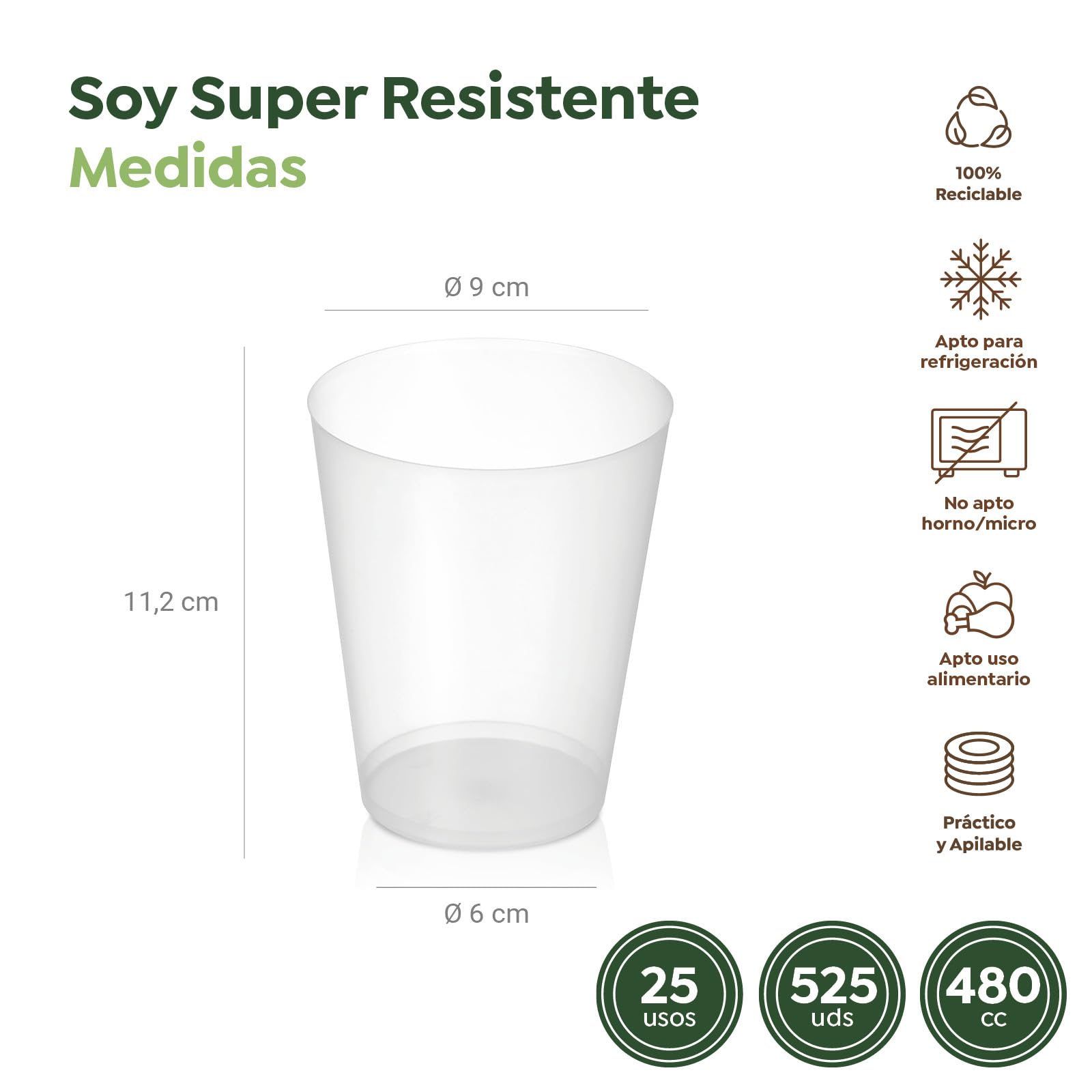 525 Vasos Cubata Anchos Plástico Reutilizables Transparente - 480 cc - Vasos Reciclables - Plástico Flexible Irrompible - Fiestas, Eventos y Celebraciones - VASO CUBATA ANCHO