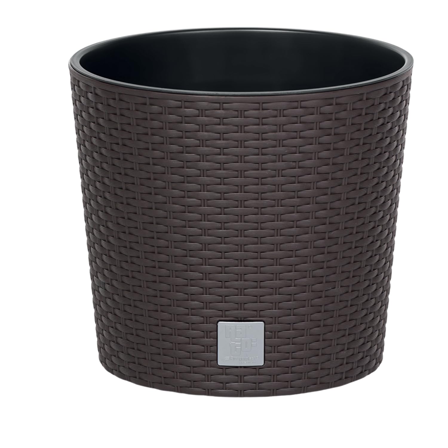 B2c Brown Round Planter Plant Flower Pot Outdoor Garden Weatherproof With Insert Rattan Look Plastic Indoor Outdoor Patio Home Decor (, 25Cm - 7.5 Litres)