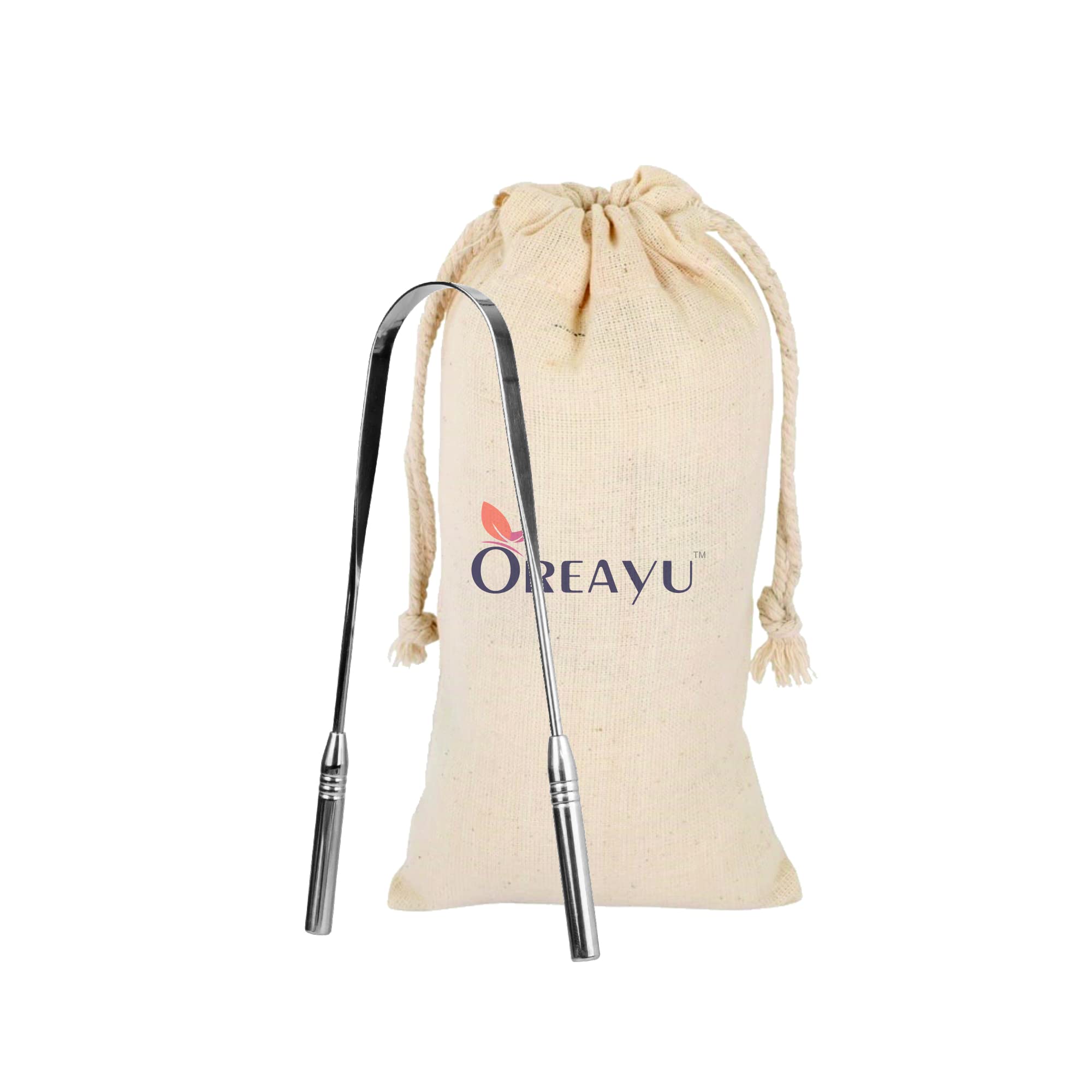 OREAYU™ Steel Tongue Cleaner - Stainless Steel Tongue Scrapers, Best For Adults With Surgical Grade steel, Non-synthetic Grip tongue plaque remover, Based on Ayurveda Concept (With Travel Bag)