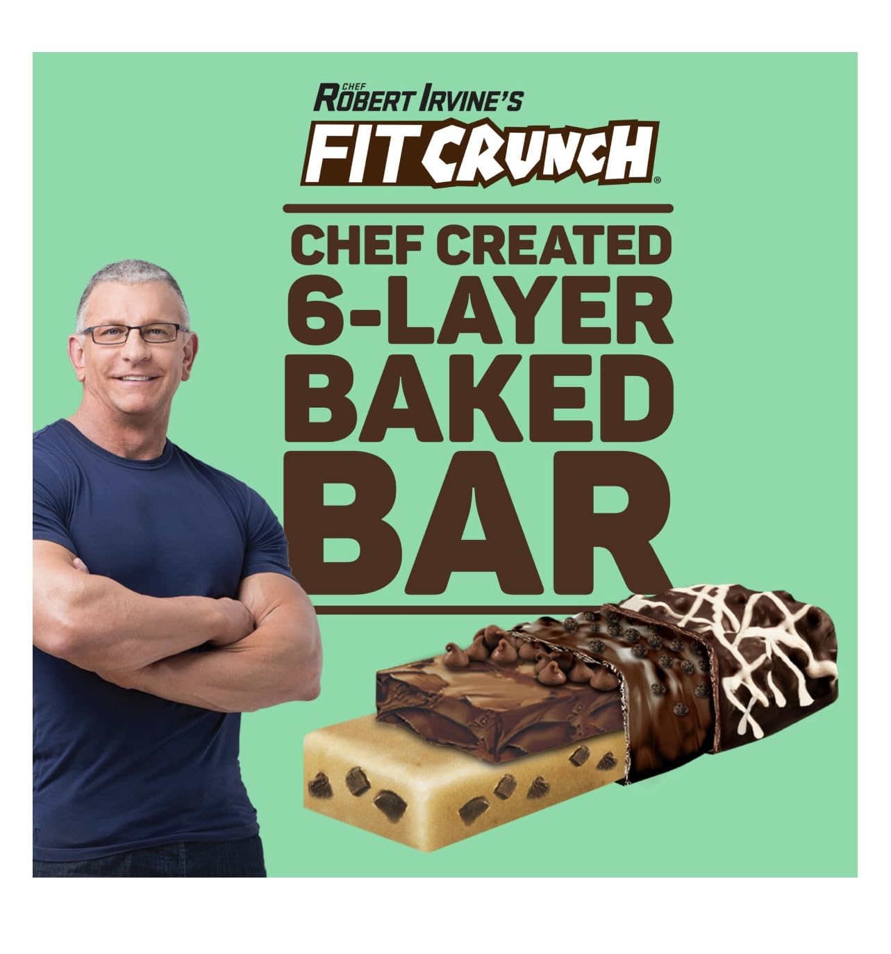 FITCRUNCH Snack Size Protein Bars, Designed by Robert Irvine, 6-Layer Baked Bar, 3g of Sugar, Gluten Free & Soft Cake Core (5 Bars, Mint Chocolate Chip)