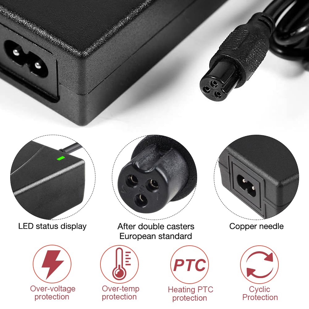 Caricatore Monopattino Elettrico, 42V 2A AC Caricatore Hoverboard con 4 connessioni, Caricabatterie Adattatore di Alimentazione, per Scooter Elettrico, Hoverboard, Bicicletta Elettrica