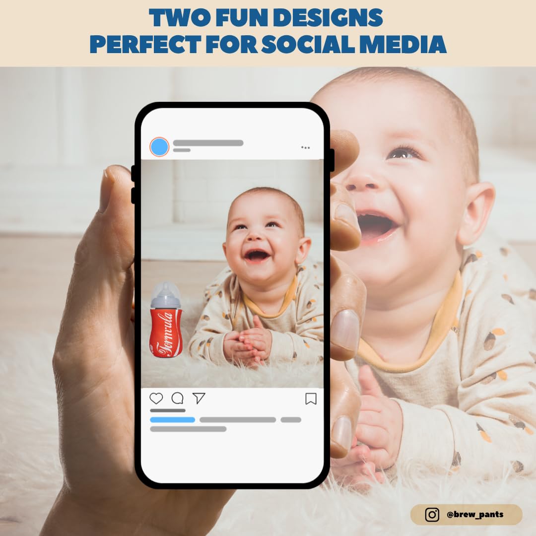 Soft Drink Themed Coozies for Baby Bottles - Funny Gift for New Parents & Baby Showers - (2 Premium Designed Neoprene Coozies + BPA/Lead/Phthalate Free Bottle Included)