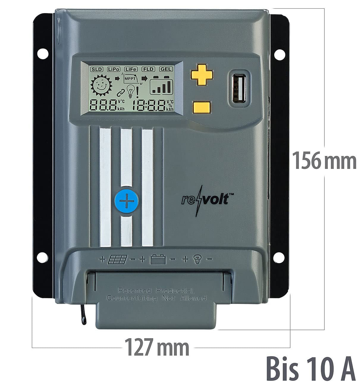 Regolatore di carica solare MPPT 10 A per batterie 12/24 V con display LCD e USB