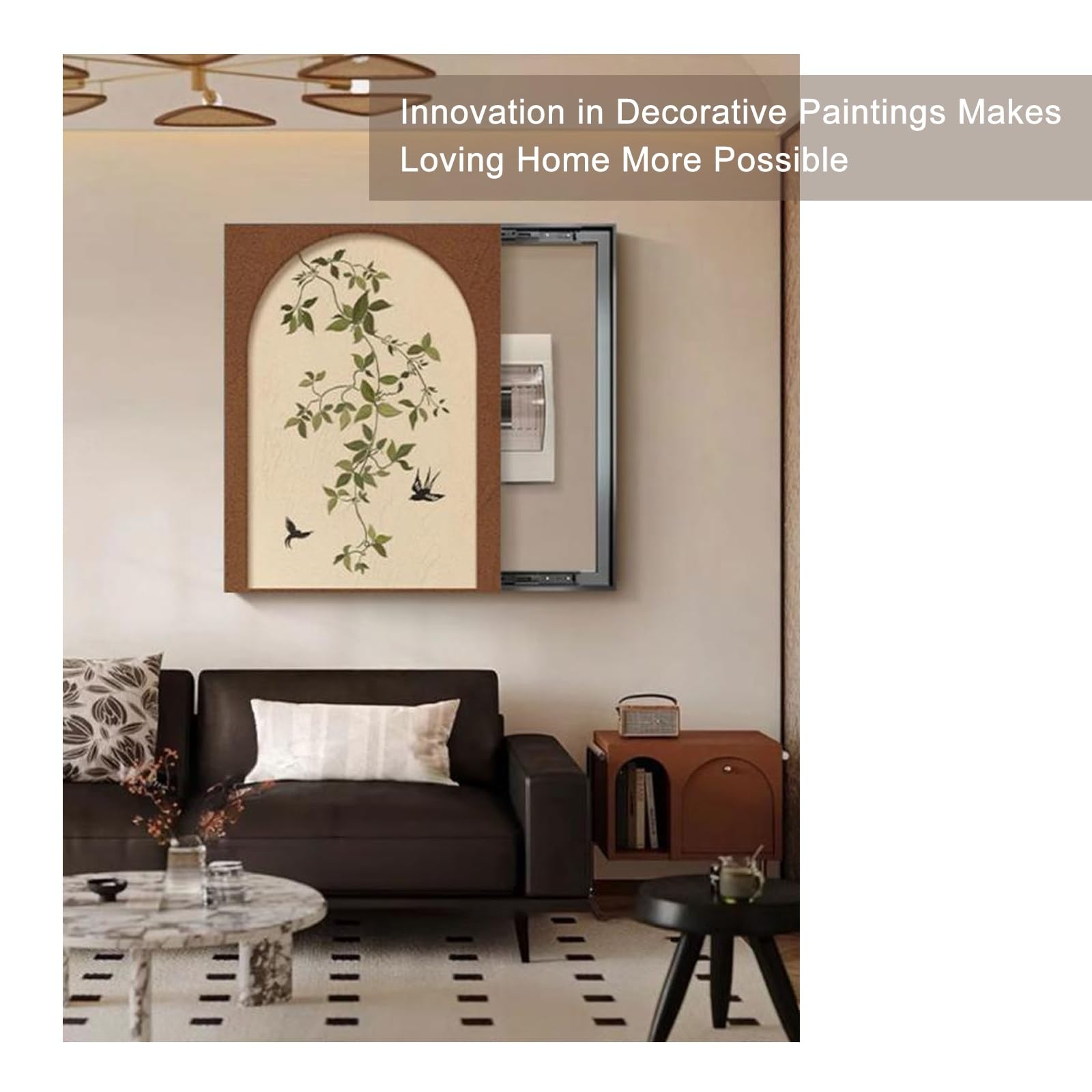 Armario Decorativo Con Tapa Cuadro Electrico Para Caja De Fusibles Y Disyuntores, Panel Eléctrico De Pared Con Fusibles Y Contadores Ocultos Para Uso Interior(Black,50 * 60cm/19.6 * 23.6in)
